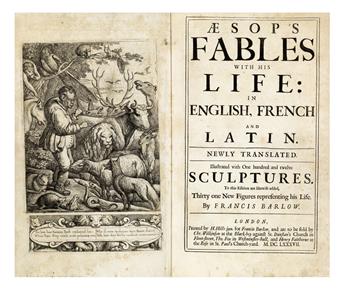 AESOP.  Aesops Fables with his Life; in English, French, and Latin. Newly translated.  1687